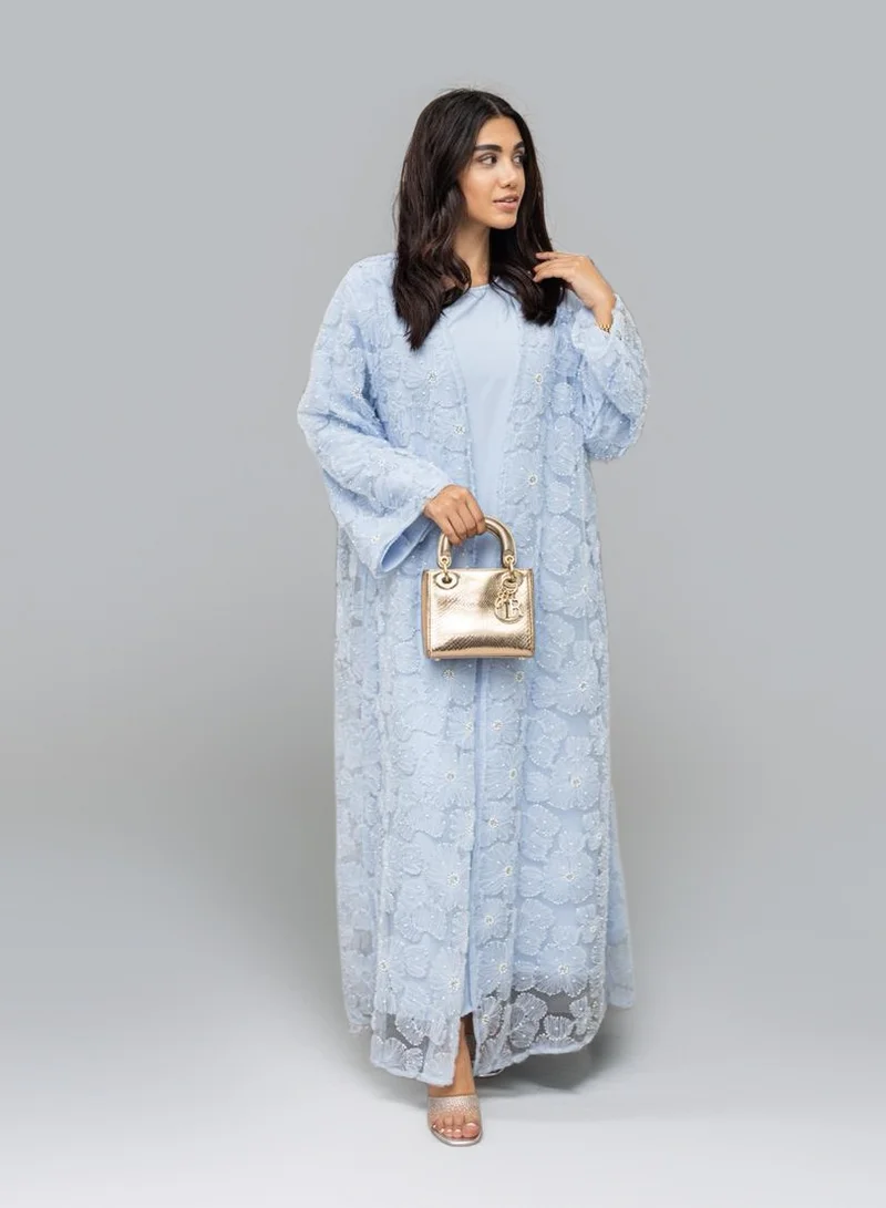 Bond Baby Blue Baby Blue Embroidered 3-Piece Abaya Set for Women | Best Price UAE